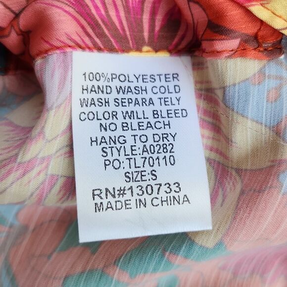 UMGEE U.S.A. NWT Tangerine & Light Blue Floral Side-Slit Tie-Waist Kimono size S - Picture 6 of 7